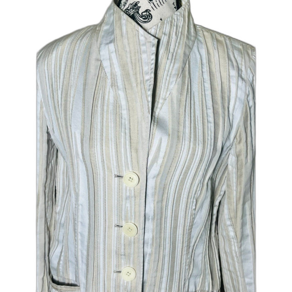 Lafayette 148 New York Textured Cotton Khaki Ivory Blazer Size 10 Retail $650+ - Picture 6 of 14